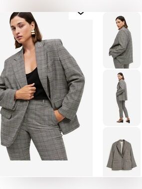 H&M Black and cream glen plaid Suit